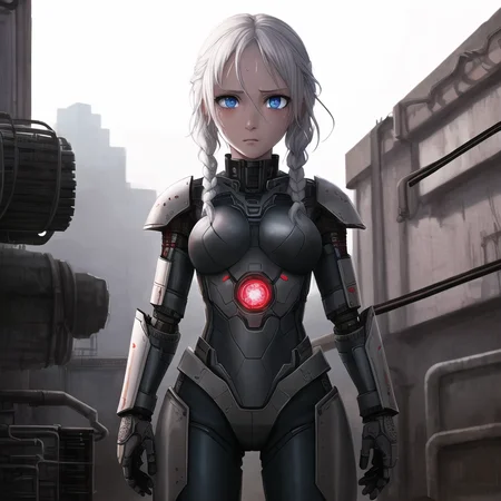 best quality, lying, adventurer, science fiction, robot armor, tubes, wires, drugs, cables, drugged, machinery, white hair, messy hair, side braid, white skin, blue eyes, (empty eyes:1.5), side braid, medium breasts, flower in hair, intricate details, detailed hair, cinematic lighting, dazed, expressionless, mind control, looking down, (corruption:1.3), wide shot, mechanical parts, in container, disassembly, dirty, junk, filthy, (cracked skin:1.4), , expressionless, injury, by Zdzislaw Beksinski, solo, chromatic aberration, illustration