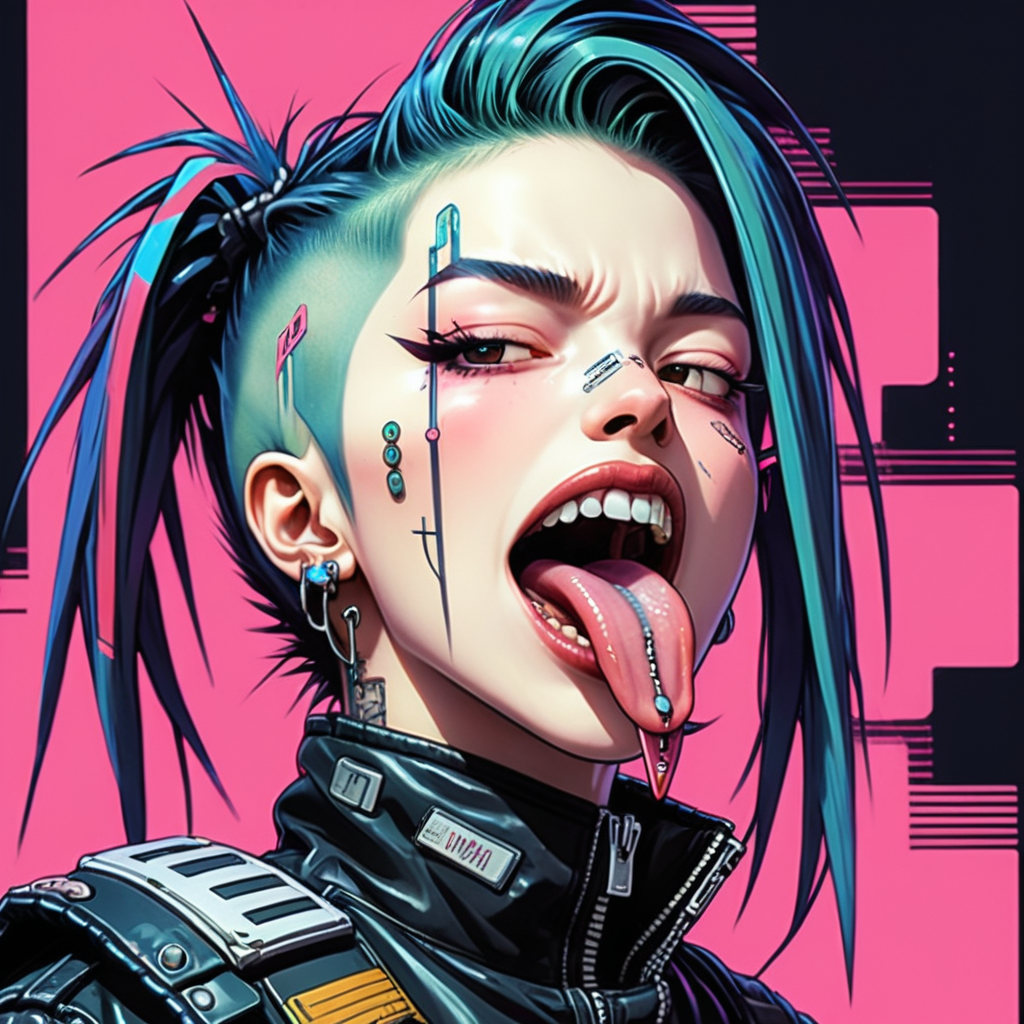 ((Anime Illustration)), 90's anime cyberpunk style woman sticking her long punk tongue out, masterpiece,  <lora:concept_tongue_out_xl_1_standard_merger_57_80_04_06:0.6>