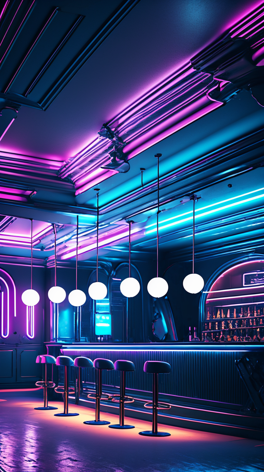 masterpiece, high detailed, high quality, empty modern club scene, bar, neon lights,  <lora:ToonClub:1>