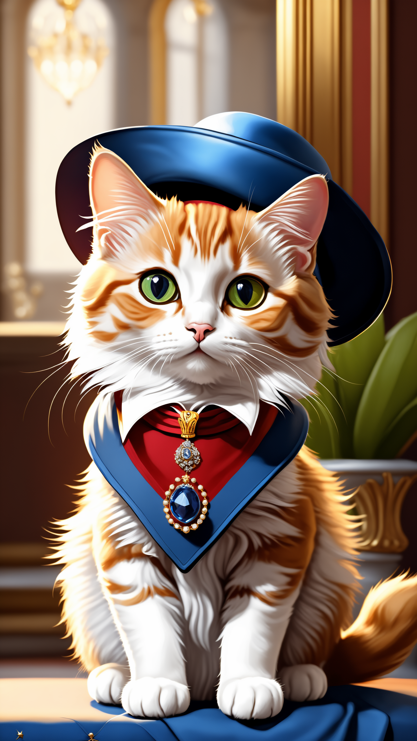 (((masterpiece))), (((best quality))), ((highly detailed)), (8k portrait of a cute small cat with hat), (royal pose), (noble cat), (digital art), wearing glasses