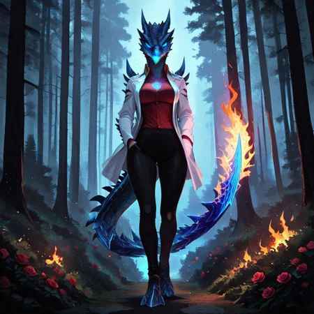 masterpiece,amazing quality,best quality,ultra-detailed,8K,illustration,CG, ultra-detailed-eyes, detailed background,rose garden
masterpiece, best quality, good quality, very awa, newest, highres, absurdres,
glowing,
BREAK
masterpiece, best quality, good quality, newest, highres, absurdres, volumetric lighting,gradient color, uncensored, 
BREAK 
raytracing, volumetric lighting, ambient occlusion, girl, background, masterpiece, best quality, very awa, absurdres, 
BREAK 
ambient occlusion, raytracing, soft lighting, blum effect, masterpiece, absolutely eye-catching, particles, glow, shining, intricate cinematic background,
BREAK 
Glavenus, solo, 1girl, forest, pants, nature, tree, outdoors, blue eyes, hand in pocket, fire, shirt, tail, full body, white jacket, black pants, breasts, jacket, open clothes, standing, glowing