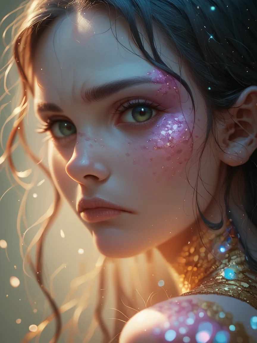 score_9, score_8_up, score_7_up, score_6_up, 1girl,  <lora:gl1tt3rsk1nXLP:0.9> gl1tt3rsk1n, glitter, closed mouth, looking at viewer, glowing