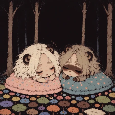 score_9, score_8_up, score_7_up, source_anime, 2girls, (ultra HD quality details), anime, slightly chibi, raccoon girls, wrapped in blanket, cuddling, tired, (rubbing one eye), looking up, yawn, cozy, :3, underground, inside burrow, tree roots coming out of walls
(detailed image, high resolution, 5k resolution:1.0)