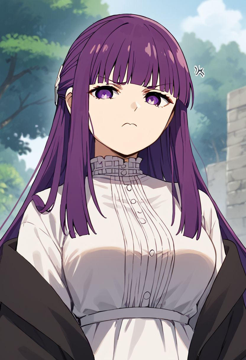 score_9, score_8_up, score_7_up
1girl, upper body, looking at viewer, outdoors
<lora:m-mouth2:1>
<lora:Fern (Pony):1> fern \(sousou no frieren\), large breasts, long hair, purple hair, half updo, blunt bangs, purple eyes
closed mouth
annoyed