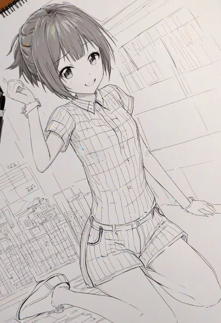 high quality, high detail, line art, sketch, 1girl, beautiful girl, joy, happy, laugh,Miku, good shading, very detailed drawing, full body