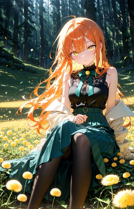 masterpiece, best quality, amazing quality, very aesthetic, absurdres, newest,
orange hair long dress off shoulders dandelion field flower
1girl,,bowtie,skirt,lace,pantyhose,long_hair, facelight
sitting from front very close-up
looking_at_viewer,g
{{best_quality}},{{amazing_quality,very_aesthetic}},
masterpiece, best quality, amazing quality, very aesthetic, absurdres, newest, volumetric lighting, <lora:spo_sdxl_10ep_4k-data_lora_webui:1> <lora:KonyaKarasue-Lokr-NOOBEPS110:1>