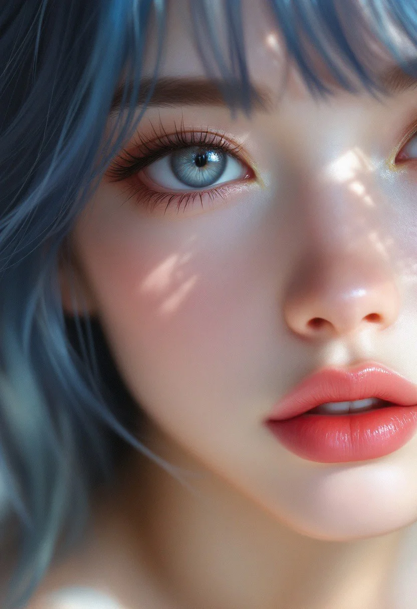 hyperrealistic digital painting, cute by Jeremiah Ketner, by Charlie Bowater, face by Stanley Artgerm, digital painting by Thomas Saliot, sexy by J. Scott Campbell, colorful by Natalia Rak, character by Lois van Baarle, shallow depth of field, photo of a lifelike anime girl, closeup on cute face and body, eyes, lips, light and shadows on face, incredibly detailed, fantasy