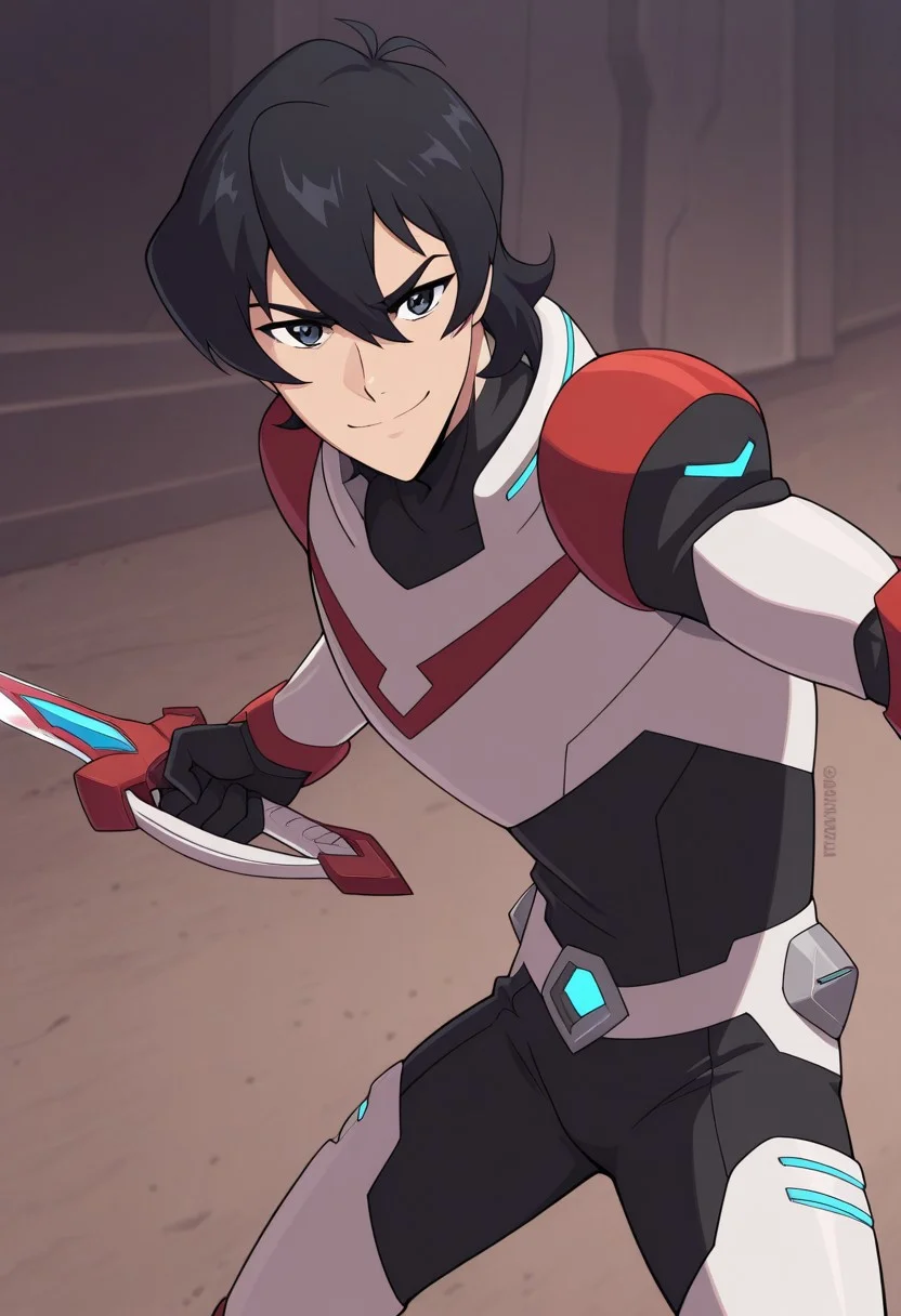 masterpiece,best quality,amazing quality, source_anime, 
keithvld, 1boy, male focus, solo, black eyes, black hair, paladin armor, red and white armor, turtleneck, smile, determined, holding sword, fighting stance