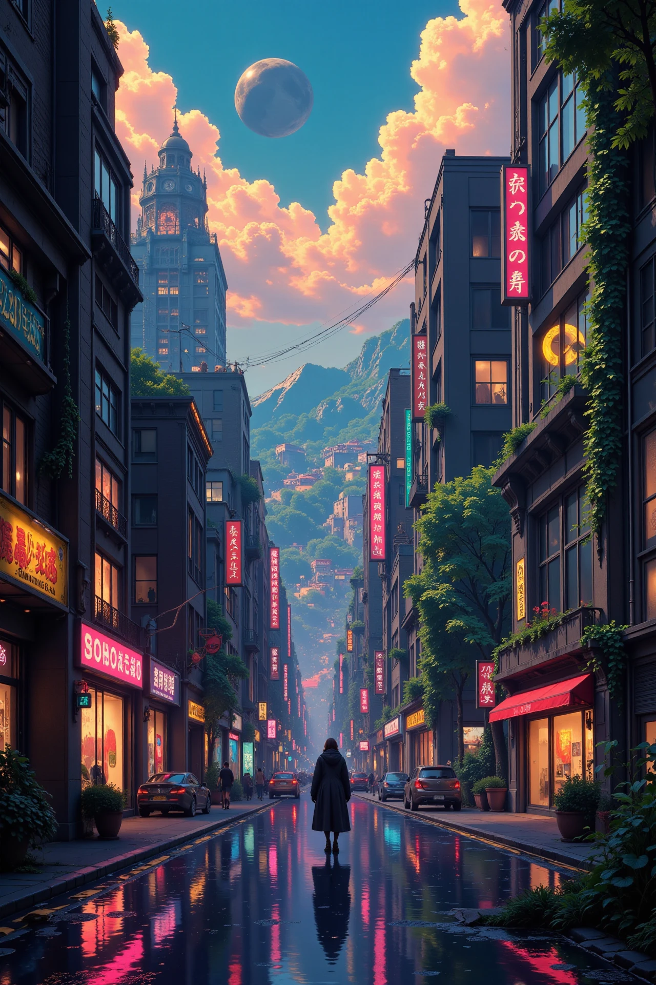 a cyberpunk futuristic street beautiful  landscape, morning, woman, very intricate, very detailed, sharp, bright, colorful, <lora:Hand v2:0.5> <lora:Anti-Blur:1><lora:Insane Detail Slider:0.25>  <lora:flux.1_lora_flyway_Epic-detail_v2:0.3> <lora:fluxenhancer:0.25> <lora:Anime_style:0.6> anime style