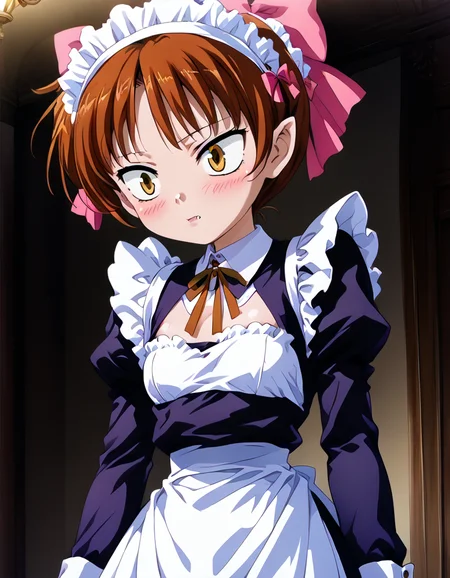 (1girl, solo,upper body:2),looking below<lora:Neko_Musume_5th_Gegege_no_Kitarou_2007_Revised:1> 1girl, solo, neko2007, auburn hair, pink bowtie hair, fangs, yellow eyes, pink shoes, dark red pinafore dress, tsurime, white long-sleeve collared shirt, brown neck bowtie, (small breasts:2),(slanted eyes:1.2),(petite, short height:1.5),(narrowed eyes, staring, blush:1.5),Pouring wine, (maid, maid headdress, maid dress, maid apron, long skirt, high heels, enmaided, tights, garter straps, long sleeves:2), perfect quality, amazing quality, high res,score_9, score_7_up, score_6_up, score_4_up, score_5_up,best quality, masterpiece, 8k uhd, rating_safe, very aesthetic,(anime, source anime, official art, official style, game cg, Megami magazine:1.8), high detailed,<lora:flat_sdxl:-1>, <lora:3Danimation_Disney_1.0:1>, <lora:clear:1>, <lora:detailed_notrigger:1>, <lora:is_pretty:4>, <lora:cnv3mdde878c738thn20:0.6>, <lora:absurdres_quality:1>,(finely detailed beautiful eyes and detailed face, ultra-detailed face, ultra-detailed eyes:1.5), depth of field, dramatic light, highres, shadow, sexy legs, (cute, kawaii, perfect face, perfect tits, perfect ass, wide hips, perfect breasts, bursting breasts:1.5), oily skin, shiny skin,(a detailed drawing, anime style, anime visual, anime drawing, exquisite visuals1990s:1.5),is pretty,(round face:1.5),