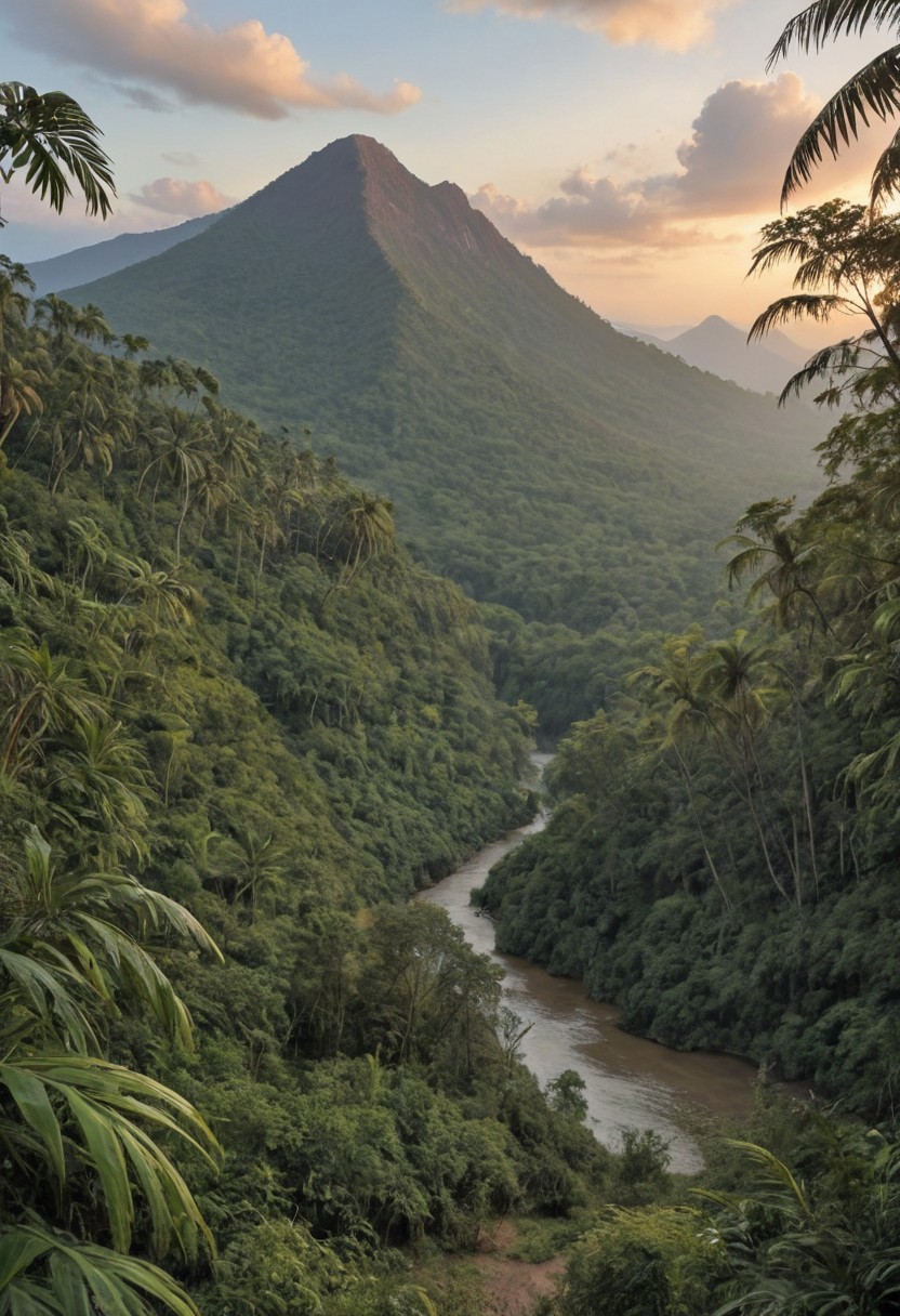 beautiful valley, jungle, mountains, beautiful sky