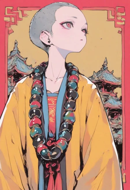 1 girl , solo , mature female , shaved head , jiasha robes , chinese monk , Buddhist monks , Jieba , monk beads ,
masterpiece, best quality ,amazing quality , highly detailed ,S4bit4mago_illu , xxx667_illu ,Protoneon , ma1ma1helmes_b_illu,