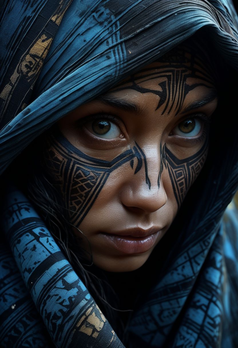 Close-up face, mysterious silhouette of a maori woman in worn down cloth, by Minjae Lee, Carne Griffiths, Emily Kell, Steve McCurry, Geoffroy Thoorens, Aaron Horkey, Jordan Grimmer, Greg Rutkowski, amazing depth, double exposure, surreal, geometric patterns, intricately detailed, bokeh,  perfect balanced, deep fine borders, artistic photorealism , smooth,  great masterwork by Suiras  <lora:add-detail-xl:2>  <lora:Double_Exposure:0.5>