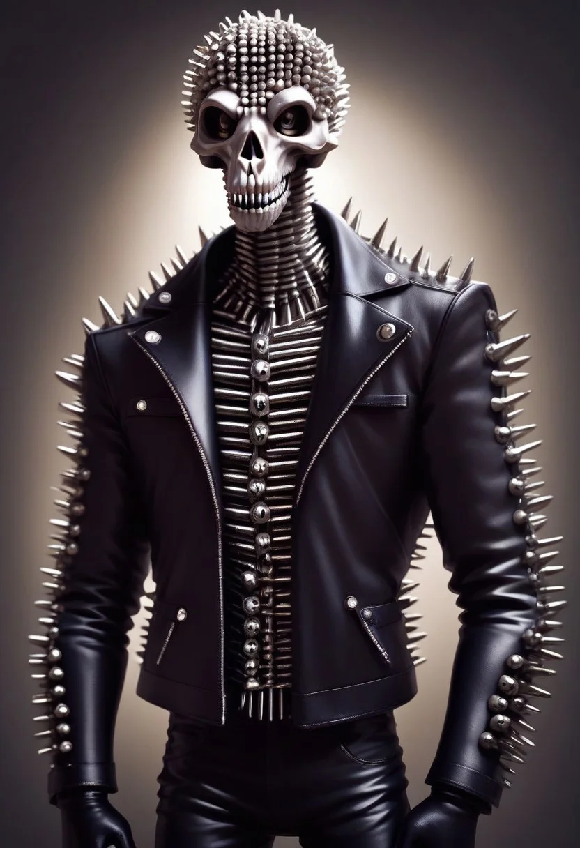 score_9, score_8_up, score_7_up, score_6_up, (((skull_in_flames))), black leather jacket, standing, looking at viewer, wide_shot,