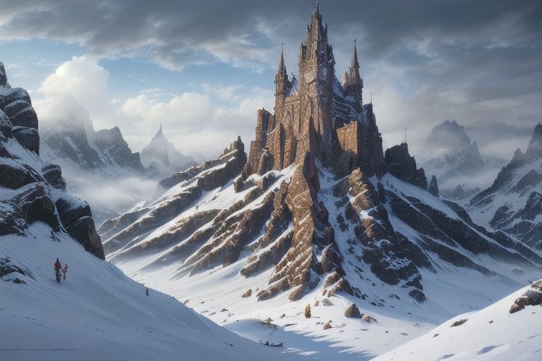 RAW photo, (masterpiece:1.3), subsurface scattering, heavy shadow, (high quality:1.4), (intricate, high detail:1.2), professional photography, HDR, High Dynamic Range, realistic, ultra realistic, photorealistic, high resolution, film photography, ambient lighting, atmospheric effects, <lora:detail_slider_v4:2>, OverallDetail, epic medieval fantasy, cloud, fanmou, fantasy, no humans, outdoors, sky, winter, <lora:Fantasy_Mountains:1>, epiCPhoto