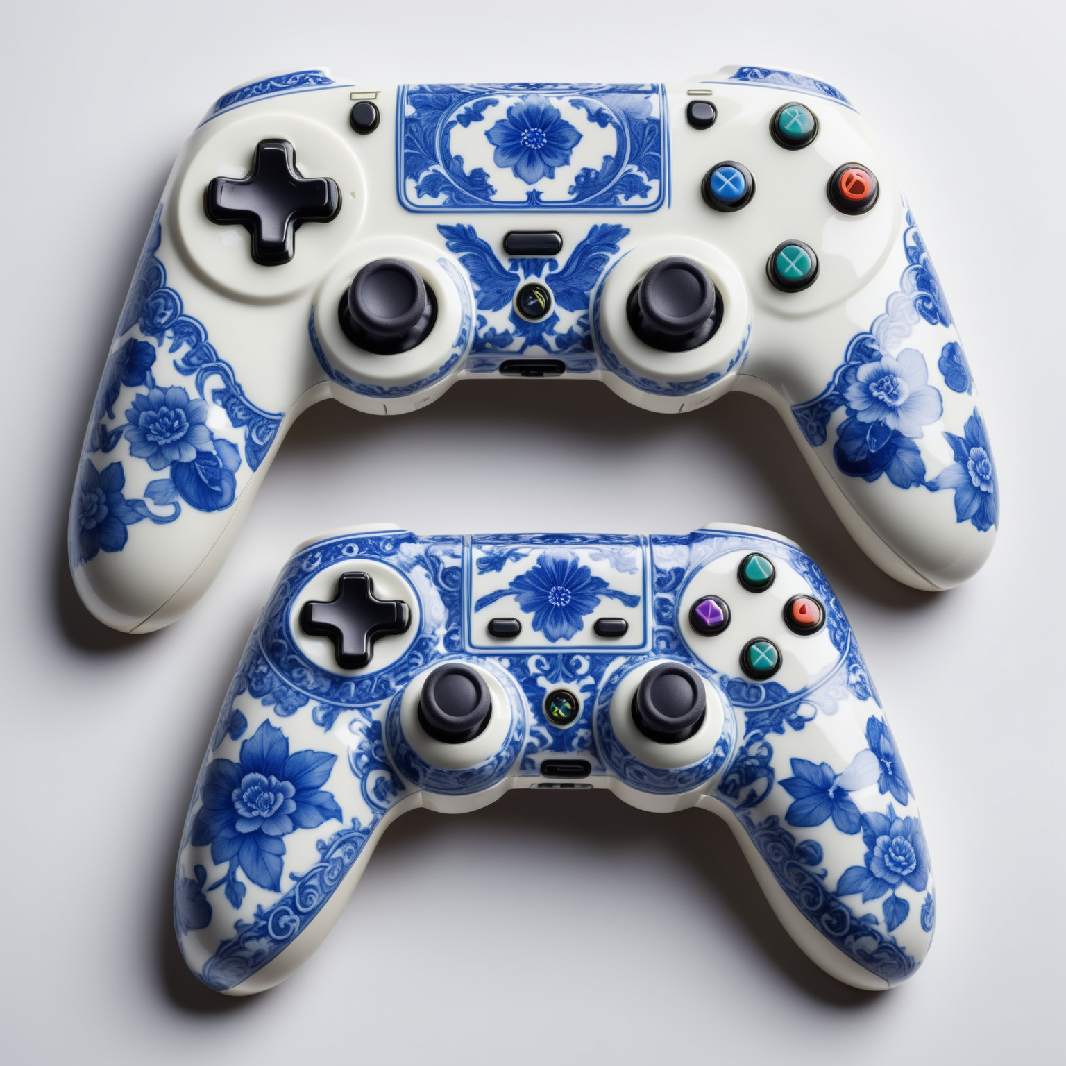 a gaming controller made out of Bluepatternporcelain ,  <lora:BluePatternPorcelainStyle:0.7>