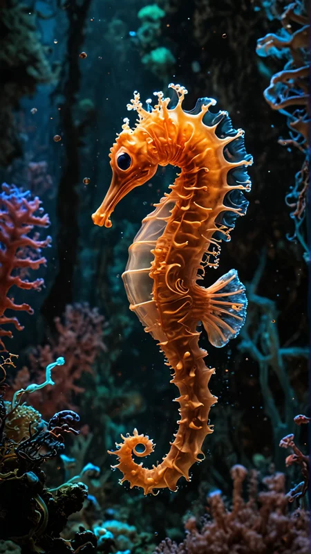 In a surreal underwater forest, bioluminescent seahorses dance around glowing corals, while crystalline jellyfish illuminate the scene with their gentle glow.
Many details everywhere,many details, extreme detailed, full of details, Insane quality.
<lora:add-detail-xl:0.7>