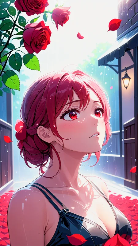 <lora:xl_yamer_style-3.0:1>, 1male, muscular, ((rose)), (vine), cage, bandage, red rope, (detail light), falling rose petals, gorgeous eyes, detailed face, pouring rain, outdoors, global illumination, subsurface scattering