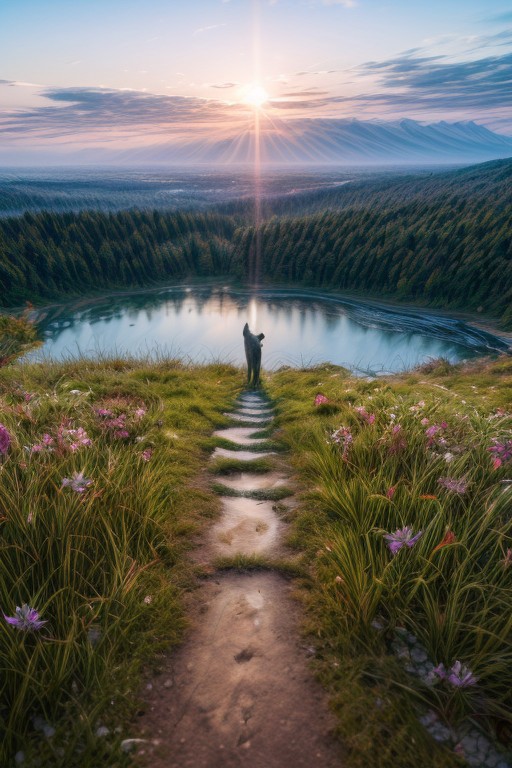 masterpiece, best quality, ultra-detailed, realistic, 8k, pine tree, flowers fields, many kinds of flowers, a couple of rabbits on very distant, lakes, meadows, glitter, daytime, sunlight, out-of-this-world scenery, lifelike, naturalism, greatest naturalism photo, immaculate detailed realism photography, rich colors, best colors perfect composition, perfect colors, colorful, clear photo, intrigue nature panorama, delicate nature photo, immaculate micro-details nature elements, (out-of-this-world scenery:1.23), beautiful landscape, beautiful flowers, crystal fantastic, breathtaking beautiful nature, unmatched beauty nature, more nature elements, rich nature elements, beach, (awards winning photography:1.37), trending on artstation, real life photo realistic, perfect proportion, aesthetic, artistic style, surreal, insanely lifelike, top best naturalism photography, greatest detailed, intricate nature details background, depth of field, no human, detailerlora,