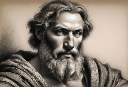 (masterpiece),
Black and white Renaissance drawing of a mid-age bearded man,
Black and white tones,
HDR, highly detailed, 32k,
looking at viewer, Style-Renaissance
