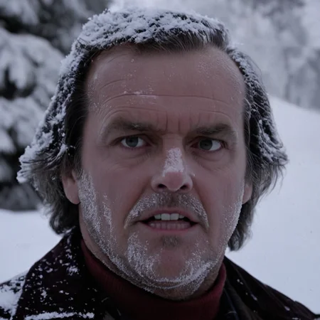 UHD, 4k, ultra detailed, cinematic, a photograph of <lora:perfection style:0.5> <lora:detailed:0.5> perfection detailed
<lora:The Shining film style:0.9>
<lora:1980's style:0.4>
Jack Torrance In the 1980's in the Colorado Rocky Mountains a frozen man in a black and white jacket is covered in snow in a snow mountain,solo,looking at viewer,1boy,closed mouth,upper body,white hair,male focus,tree,facial hair,traditional media,snow,realistic,old,old man , cinematic, film, kodak, The Shining film style, epic, beautiful lighting, inpsiring