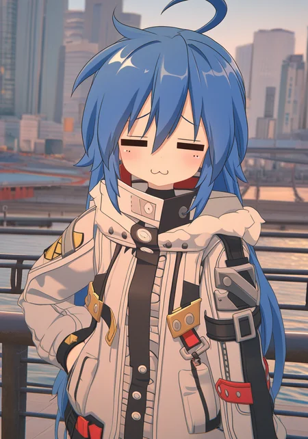 newest, masterpiece, best quality, <lora:zzz3d_vpred:0.8>, (3d:0.8), simple background, blurry background, very aesthetic, mixed media, photo background, very awa, perfect composition
BREAK
outdoors, bridge, river, city lights, night, cityscape,
BREAK
1girl, solo, zenless zone zero, izumi konata, full_body, standing, parka, long hair, blue hair, =_=, :3, v