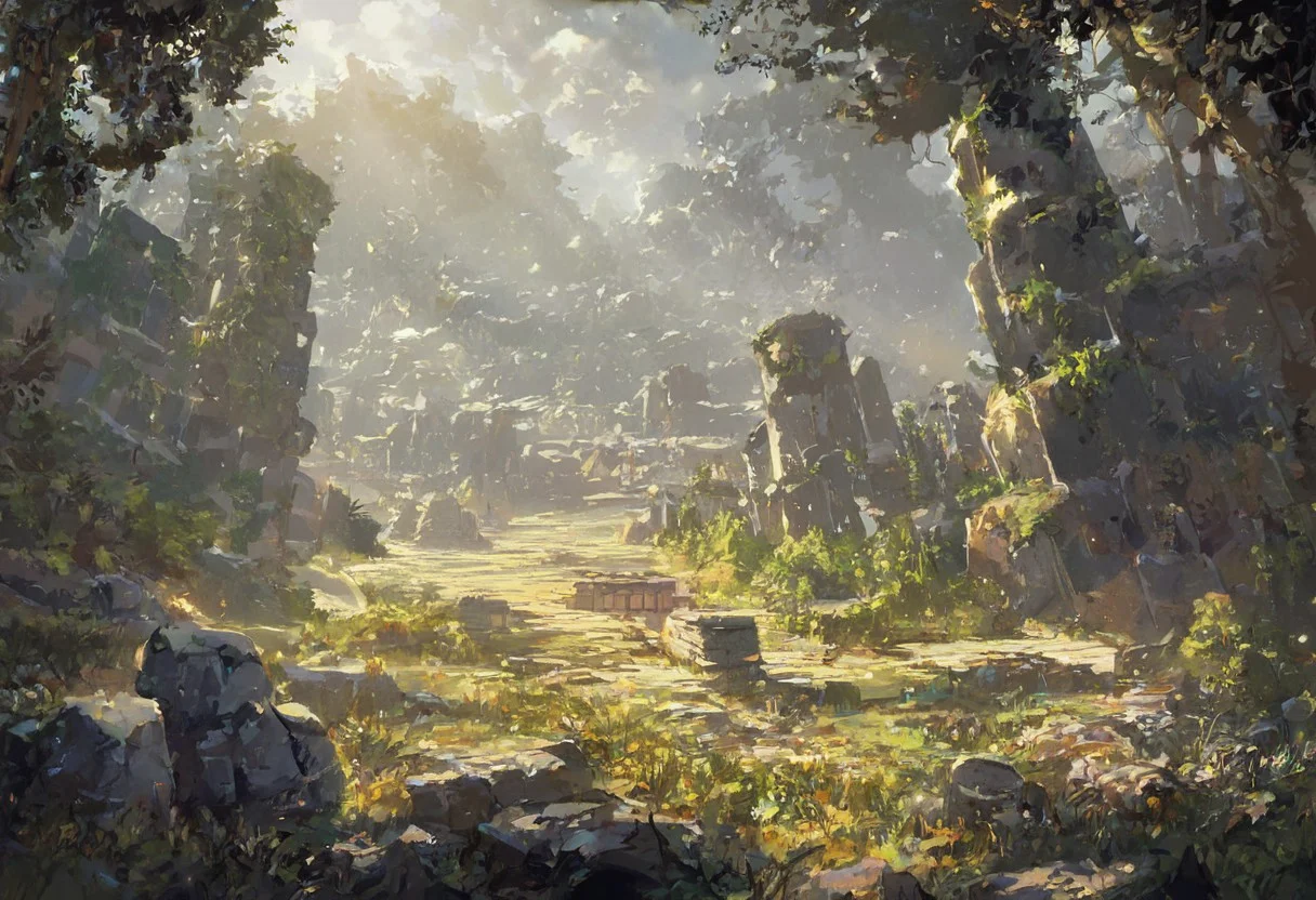 score_9_up, score_9, score_8_up, score_7_up, masterpiece, best quality, very aesthetic, scenery, huge stone-built buildings are long abandoned, growing moss, tall trees, grass, stone pathways, sunshine, daylight, rays of light, dust particles, ethereal, surreal, fantasy