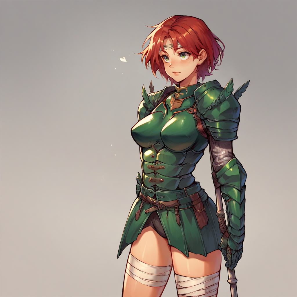 score_9, score_8_up, score_7_up, score_6_up, score_5_up, score_4_up,  <lora:Aelia_XL:1> Aeliavp, red hair, armor, standing, bandages, polearm