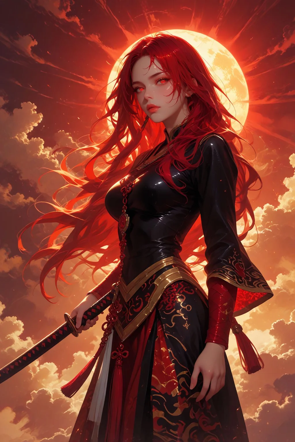 looking at viewer,detailed background,Cinematic Lighting,film grain,score_9,score_8_up,score_7_up,masterpiece,best quality,highly detailed,
<lora:(增强)sdxl_lightning_8step_lora:1>,<lora:glowneon_xl_v1:1>,glowing,<lora:hand 4:1>,hand person,<lora:(增强)Expressive_H-000001:0.8>,Expressiveh,<lora:th3rm4lXLP:0.6>,th3rm4l,colorful,<lora:Ahri_pdxl_Incrs_v1:1>,ahridefault,
hyper detailed,4k,masterpiece,samurai robot warrior,glowing red eyes,dark silhouette,detailed armor with technological elements,flowing tan and black robes,holding a katana,red sun setting in background,silhouette of bamboo plants,smoky misty environment,long hair,large breasts,
