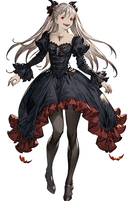 <lora:akihiko_yoshida_style_pony:0.6>, <lora:granblue_fantasy_style_xl:1>, <lora:pensketch_without_pen_lora:0.5> <lora:ryoji_ohara_Final_Fantasy_Brave_Exvius_ArtStyle:1>, <lora:LineArt Mono Style LoRA_Pony XL v6:0.5>, <lora:Takeuchi_Takashi_PonyXL_style_v01:0.6>,
(white_background:1), hands, flat color, granblue_fantasy_style_xl, granblue, penSketch_style, (ink sketch, hatching), detailed face, nose,
red eyes, vampire, smile, fang
