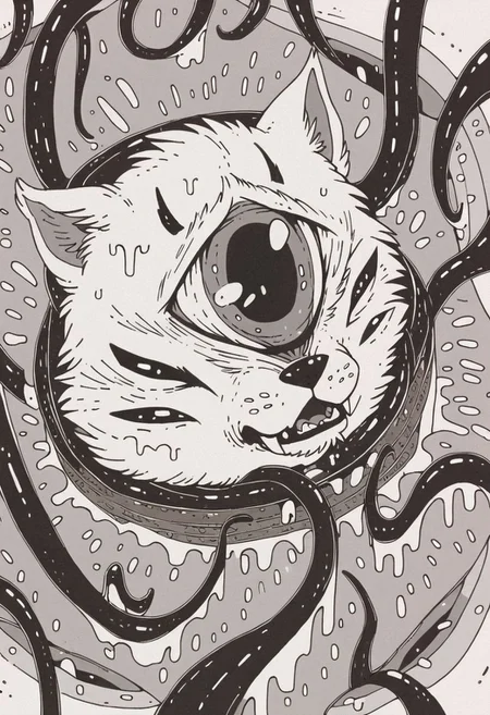 score_9, score_8_up, score_7_up, score_6_up, score_5_up, score_4_up,  rating_explicit, furry_source, feral, 
a feralhare caught by the tentacles of going into eyes, scared, Lovecraftian style, black and white,close up of eye,
exaggerated, close up of eye, white fur, detailed eye, consuming