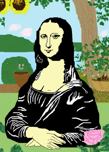 MSPaint Portrait of the Mona Lisa in a garden