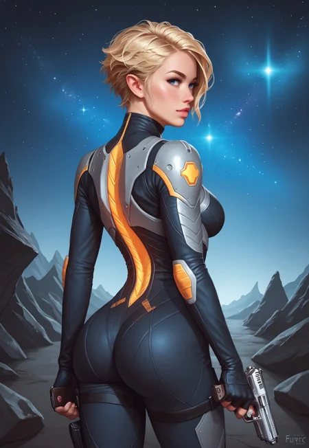 safe_pos, core_9, score_8_up, score_8, semi realistic, ultra detailed, 8k, high quality, hi res, high quality, detailed eyes, perfecteyes, detailed face, 1girl, sharp focus, cowboy-shot, focus on hip, (1girl:1.2), space explorer, futuristic spacesuit, (futurisitc big pistol), light skin, short curly blonde hair, realistic, cinematic angle, cinematic lighting, athletic body, long legs, curious face, blue eyes, exploratory pose
BREAK
investigating an alien landscape on a distant planet
BREAK
source_sci_fi_art, rating_explicit, expressive, half body, dynamic pose
BREAK
detailed beautiful background, extraterrestrial terrain, strange rock formations, alien flora, distant stars, otherworldly atmosphere, glowing horizon
(fully clothed)