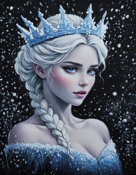 novuschroma49 style snow queen neo-classicism art as a painting on black canvas <lora:novuschroma49 style_2:1>