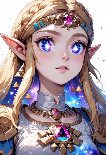 source_anime, colorful, score_9, score_8_up, score_8, (masterpiece), eyedetailxl, bettereyes, detailed_eyes, upper_body, bust, BREAK, 1girl, Princess Zelda, multicolored_eyes, (galaxy eyes:1.2), galaxy_eyes, bright_pupils, (white background)