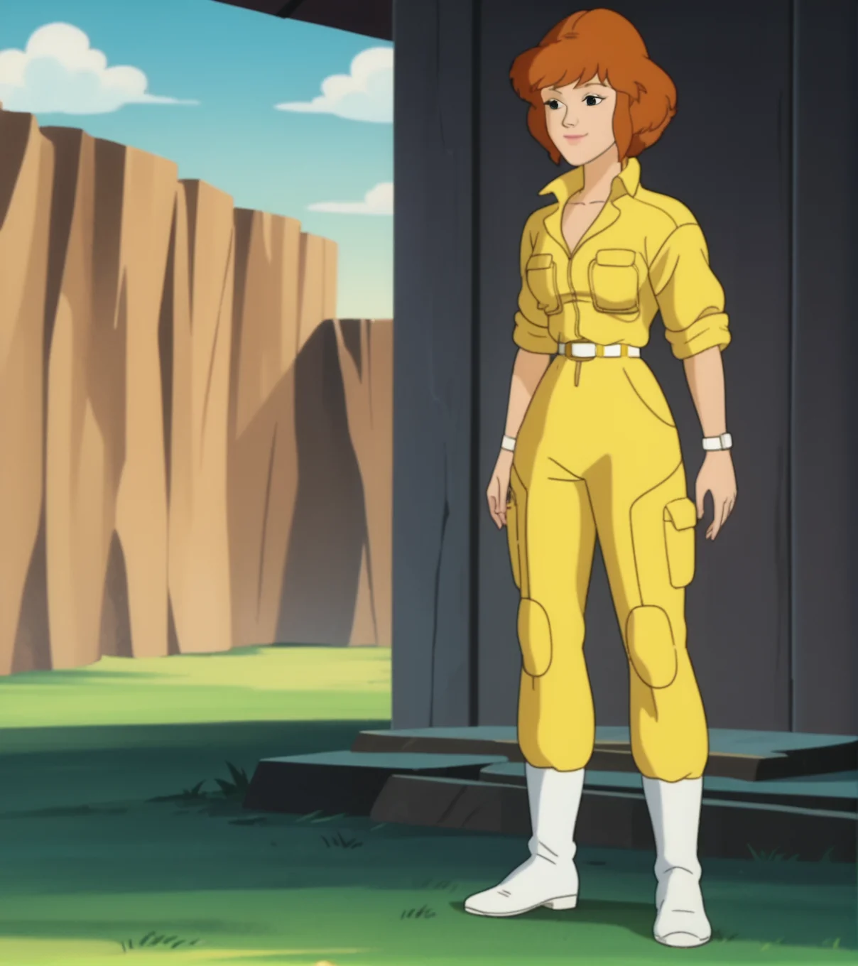 score_9, score_8_up, score_7_up,  
apriloneil, (closed mouth, half smile), yellow jumpsuit, sleeves rolled up, watch, white belt, white boots, screencap, animation key visual, retro_artstyle, cartoon, source_cartoon, lowres, 1990s_(style), <lora:April_ONeil:1>