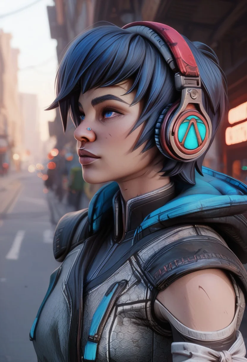 score_9, score_8_up, score_8_up, portrait, 
1girl, avaxl, short blue hair, blue eyes, small nose ring, headphones, jacket, fingerless elbow gloves, or detached sleeves, pants ,shoes, small earrings,
 makeup, outdoors, upper body, day, DynaPortrait_PDXL BREAK PonyXLV6_Scores