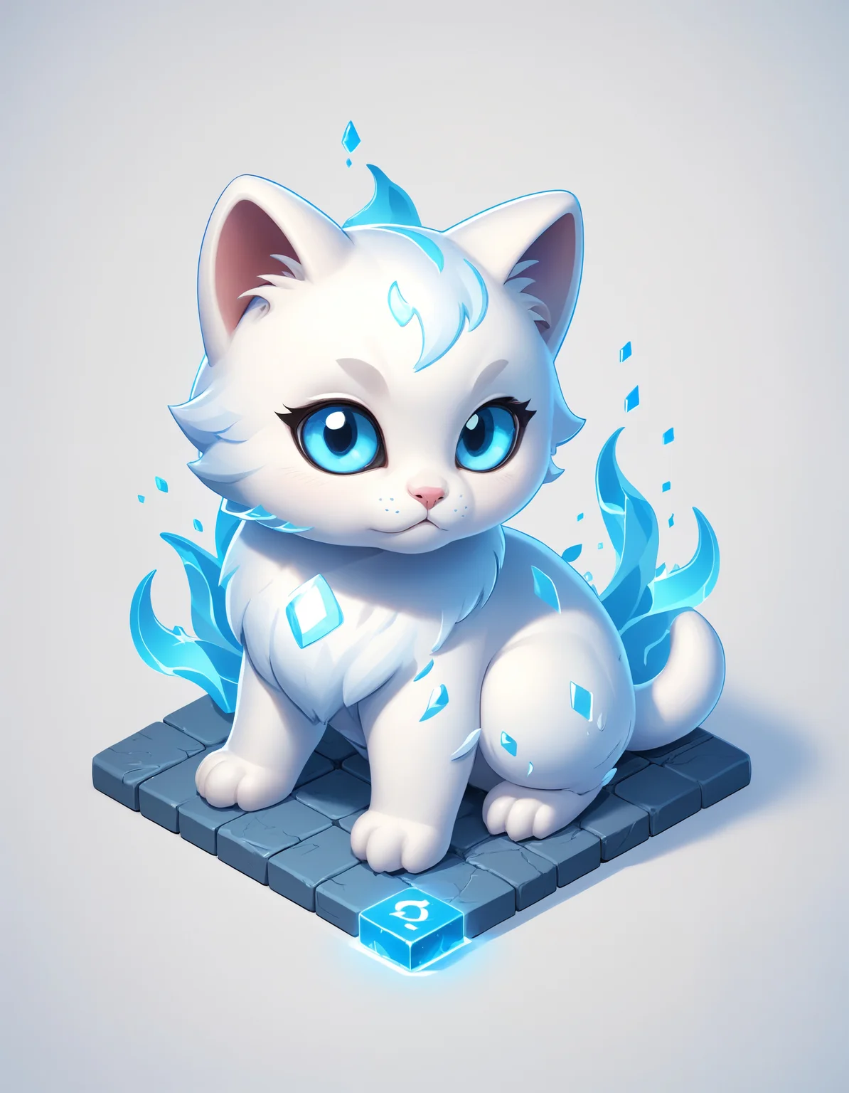 ghost cat, glowing blue eyes, isometric, zavy-ctsmtrc, art,