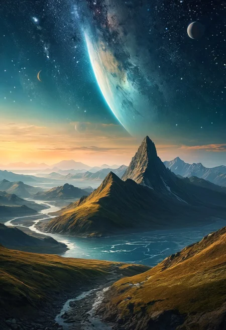 best quality, high quality, masterpiece, perfect composition, intricate details BREAK The expanse of hills which rolled away like swells on a sea, illuminated by a thousand stars. ,
sci-fi, fantasy