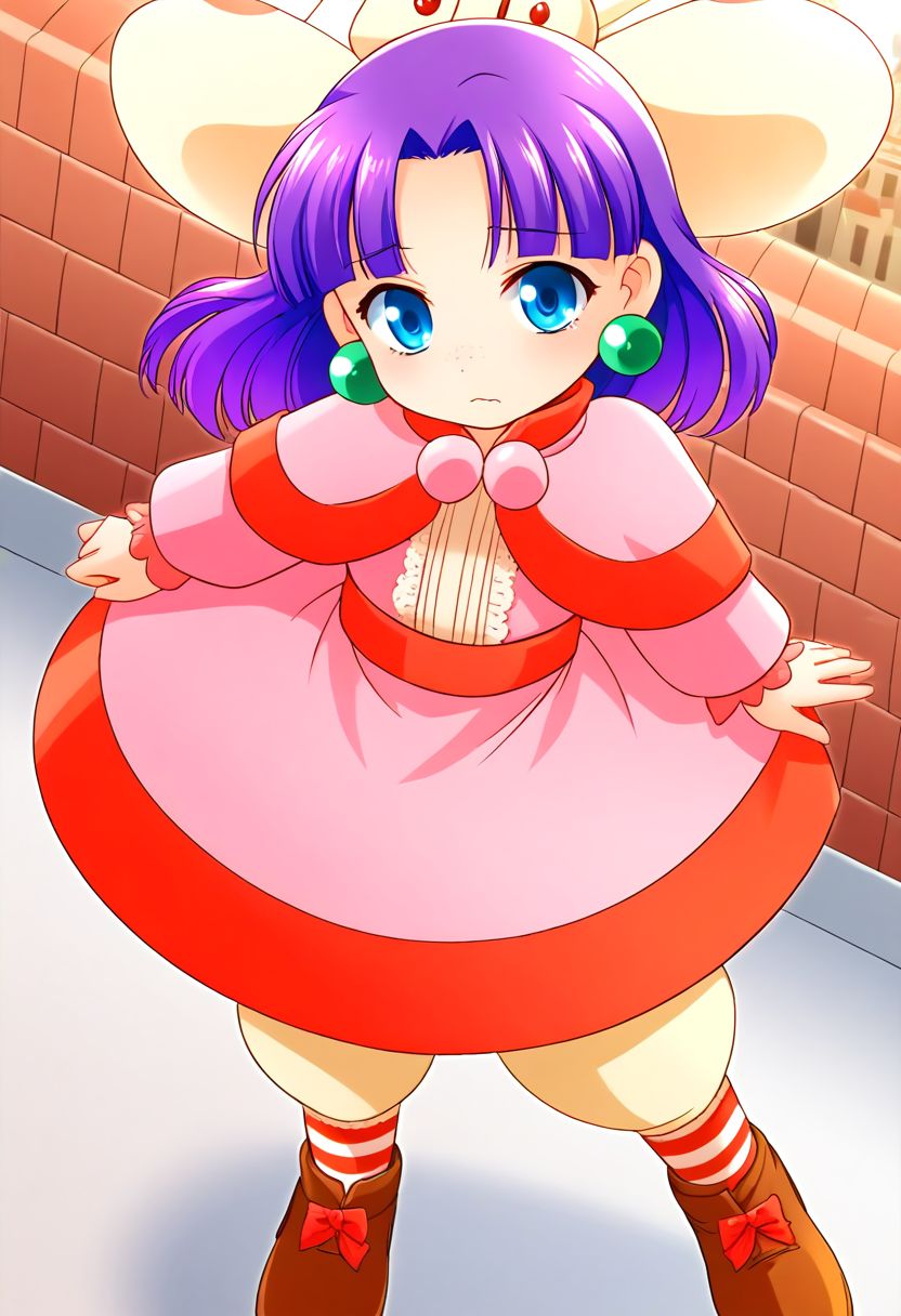 <lora:HyLper-Accelerate-PAseer:1> <lora:Fixhands_anime_bdsqlsz_V1:1>score_9, score_8_up, score_7_up, source_anime, intricate details, perfect anatomy BREAK
1girl, grandia-sue, purple hair, long hair, hair ribbon, blue eyes, green earrings, capelet, pink dress, grandia-sue outfit, striped socks, brown shoes,
Sad, downturned mouth, drooping eyelids, and furrowed brow., outdoors, city, tokyo, dynamic pose, dynamic angle,
<lora:grandia-sue_XL(pony)v11:1>