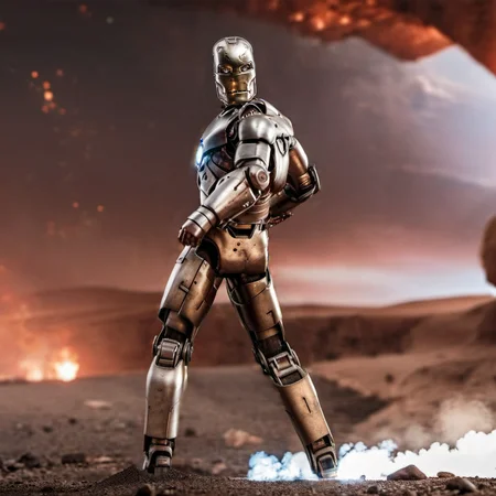 IronManMark1-1024, a robot, +++((full body)), explosions, desert , detailed eyes, highly detailed , photography, ultra sharp, film, bokeh, professional, 4k <lora:add-detail-xl:1.5> <lora:IronManMark1-1024-000330:0.8>