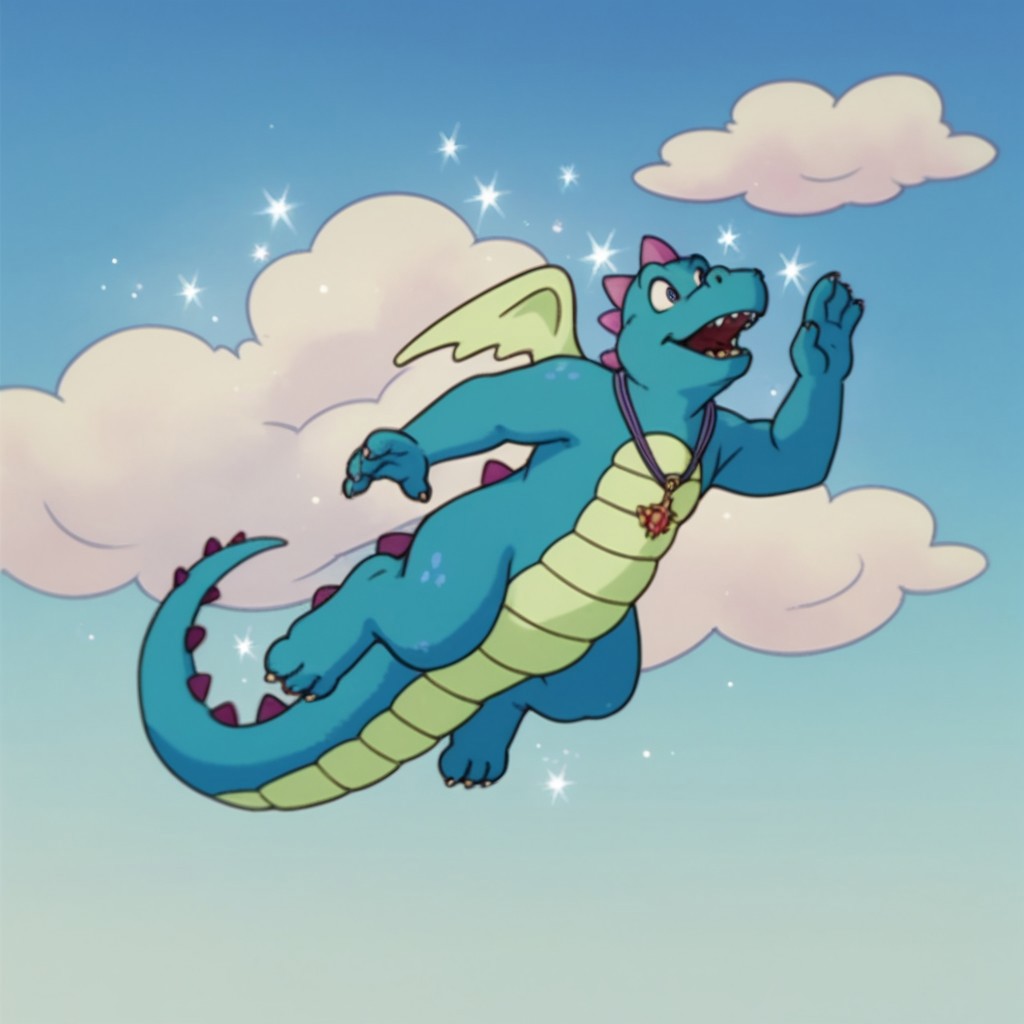 score_9, score_8_up, score_7_up, score_6_up, score_5_up, score_4_up, source_furry, OrdDT, semi-anthro, male, dragon, blue skin, wings, jewelry, necklace, flying, sparkle, sky, clouds