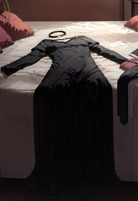 Prompt,
score_9,score_8_up,score_7_up,source_anime, <lora:clothes_removed:1.2> clothes removed, no humans,choker laying on bed,black dress on bed,long dress,bed,<lora:Hoseki_BocchiTheRock_Pasan_PDXL_v2:0.3>,