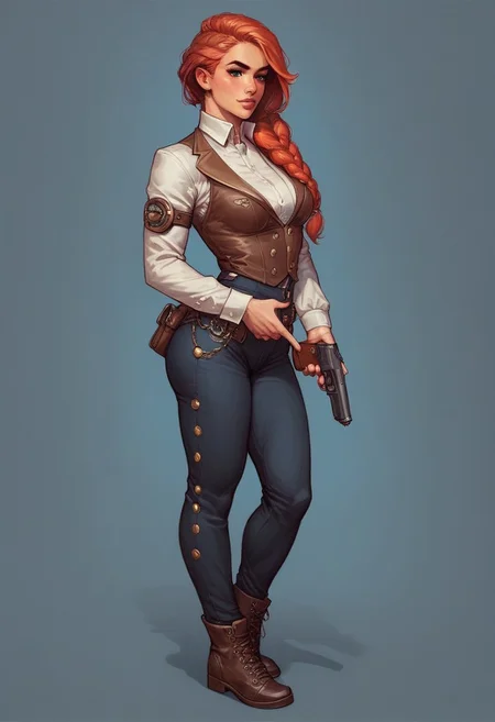 score_9, score_8_up, score_7_up, detailed photorealistic image, HD32k, abrsurdres, detailed face, detailed eyes,, portrait of girl, bangs, steampunk adventurer, goggles, steampunk street at night, neon, MechanicusStyleAI
(((full-clothed))), ((long big pistol in hands, handgun in hands))
BREAK
strange world background score_9, score_8_up, score_7_up, score_6_up, source_cartoon, rating_explicit, Expressiveh, (((((full body))))), dynamic pose