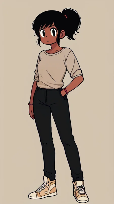 score_9, 1girl, solo, black hair, dark skin, dark-skinned female, ponytail, black eyes, full body, looking at viewer, <lora:Hazel:1>