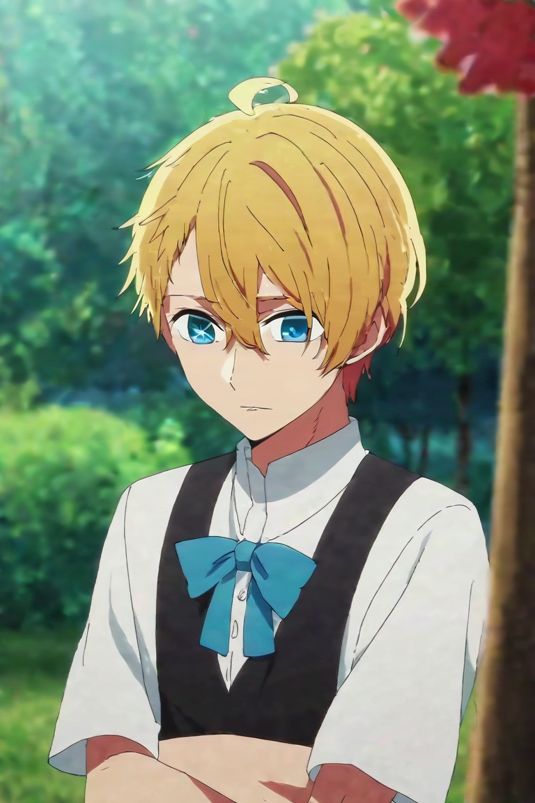 score_9, score_8_up, score_7_up, score_6_up, score_5_up, score_4_up, BREAK source_anime, anime screencap, , , , , depth of field, 1boy, solo, male focus, <lora:aquamarine_hoshino_pony:0.84>, aquamarine_hoshino, , , Wonderland: A wild and fantastical place, ruled by the Queen of Hearts, Arms folded, conveying defensiveness, <lora:sdxl_lightning_8step_lora:1>