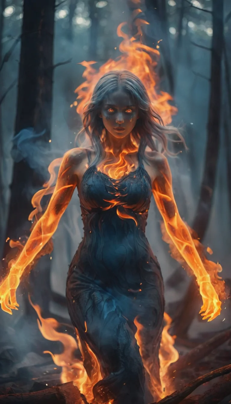 (fire element:1.1),composed of fire elements,(1girl:1.3),<lora:xl-shanbailing-1003fire-000010:0.75>,
highly detailed,masterpiece,malicious fire elemental emerges from (burning forest:1.2),evil eyes,trees on fire and rising smoke background,faint blue hue,swirling fire,mythical,mystical,glowing_hands,