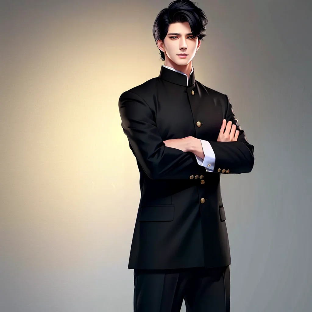 <lora:BIW:0.6>, FH, Masterpiece, best quality, sharp, contrast, realistic drawing, tall black haired man, short hair,
<lora:Gakuran:0.75>, Gakuran, a man in a black gakuran and pants standing with his arms crossed , man wearing the gakuran, golden buttons