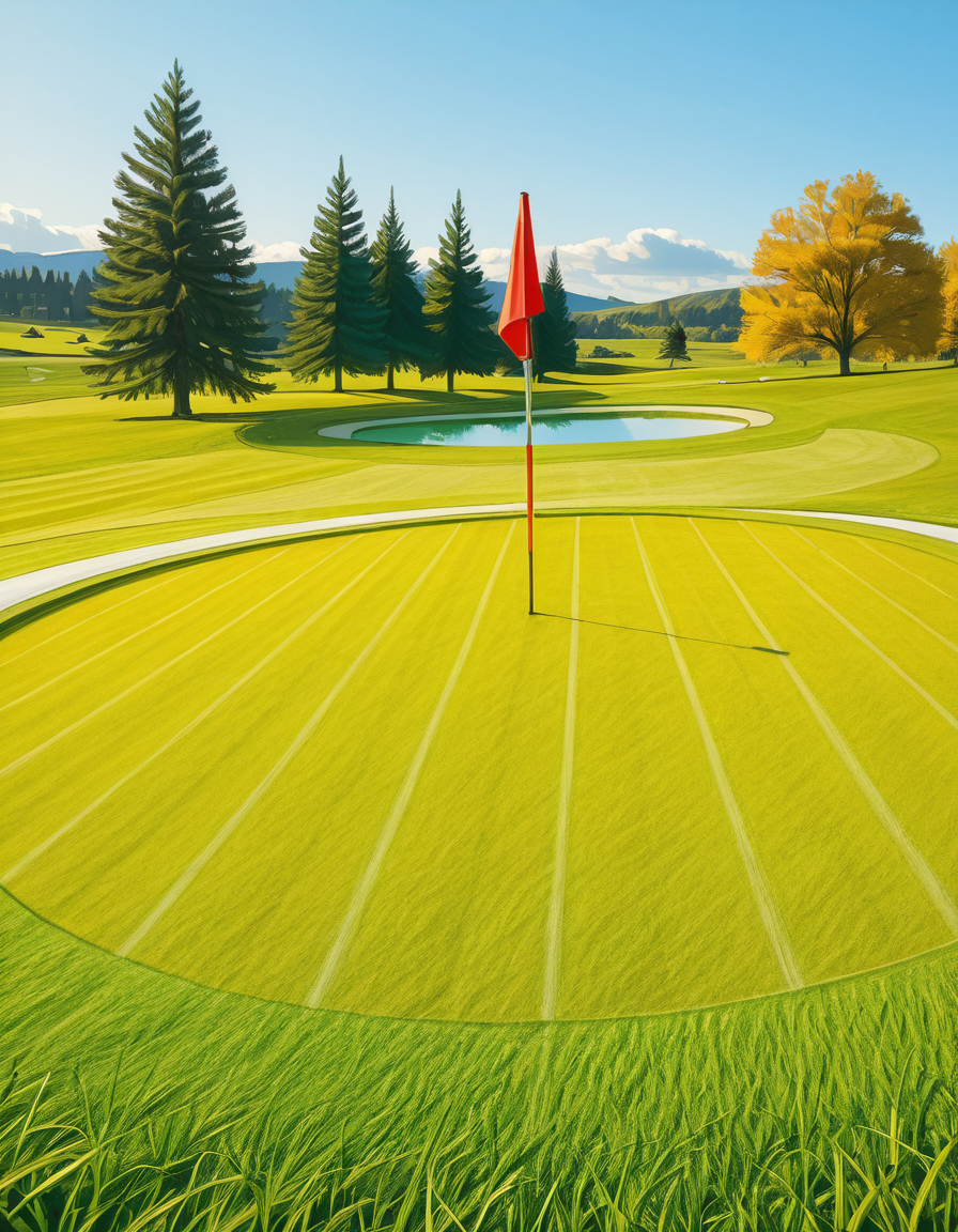 A beautifully maintained golf green in the golden light of late afternoon. The smooth, vibrant green grass is perfectly trimmed, with subtle undulations adding depth to the putting surface. A bright red flag flutters gently atop a sleek white pin, marking the hole at the center of the green. Surrounding the green, a soft fringe of slightly longer grass transitions into the rolling fairway, which stretches toward the horizon. In the background, tall pine trees cast long shadows, and a tranquil water hazard reflects the warm hues of the sky. The atmosphere is calm and inviting, capturing the essence of a perfect golfing moment.
<lora:SDXLFaeTastic2400:0.4> <lora:extremely_detailed:0.4> extremely detailed, <lora:golf_c0urs3-ill:1>,golf c0urs3, Masterpiece,best quality,hi res,8k,hi res,8k,award winning,(sharp focus, intricate, highly detailed),