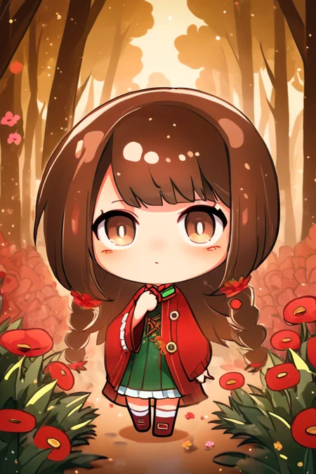 masterpiece, best quality, 1girl, flowers, forest, chibi, <lora:chibi-XL0.2:0.8>
